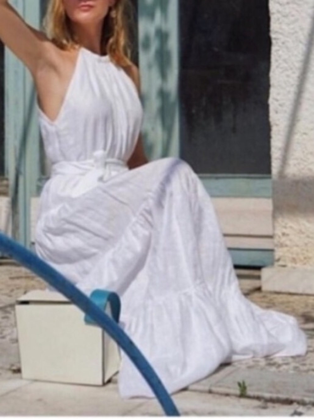⬆️ ZARA WHITE 100% LINEN HALTER BELTED FULLY LINED MAXI DRESS - Picture 8 of 15